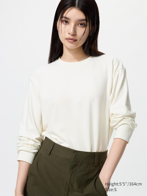Трикотажная флисовая футболка Uniqlo с длинным рукавом off white