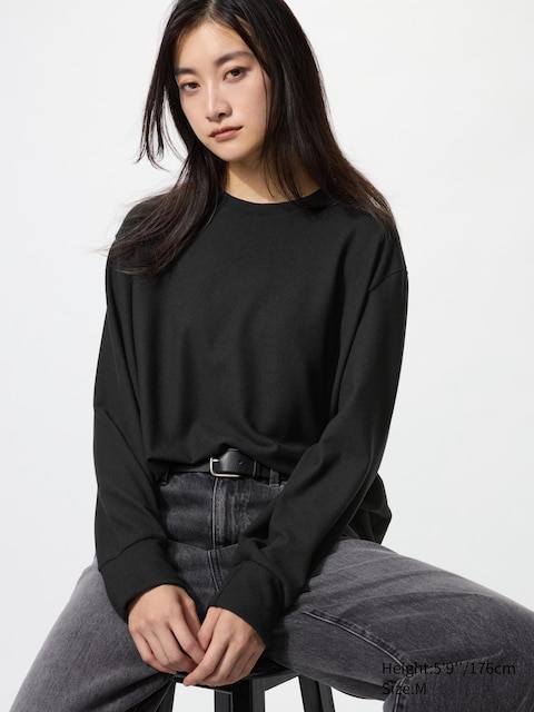 Трикотажная флисовая футболка Uniqlo с длинным рукавом black