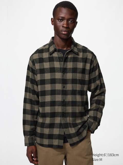 Фланелевая рубашка Uniqlo в клетку, цвет: Тёмный коричневый