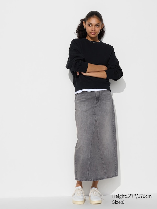 Denim Panel Long Skirt