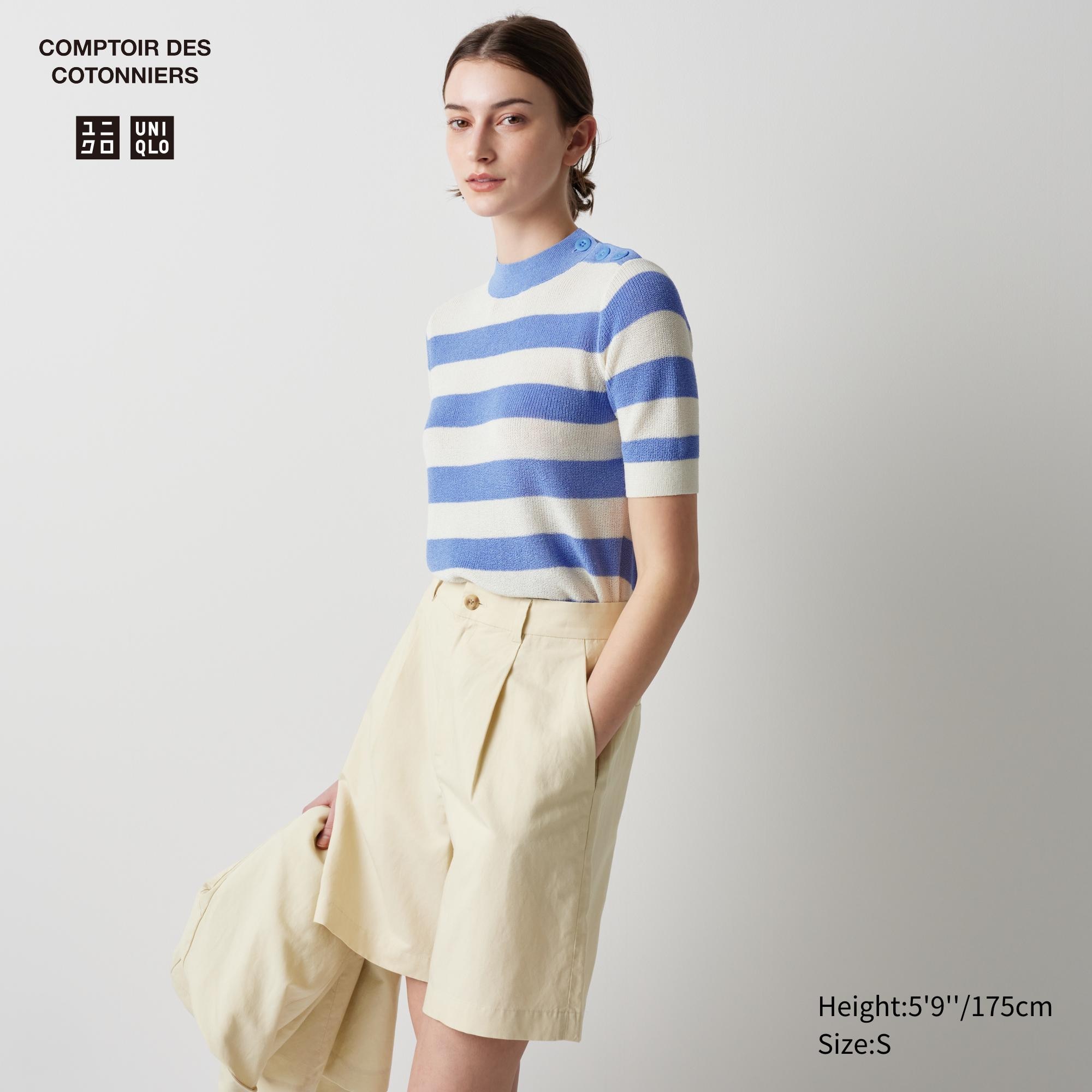 Linen-Blend Striped Half-Sleeve Sweater