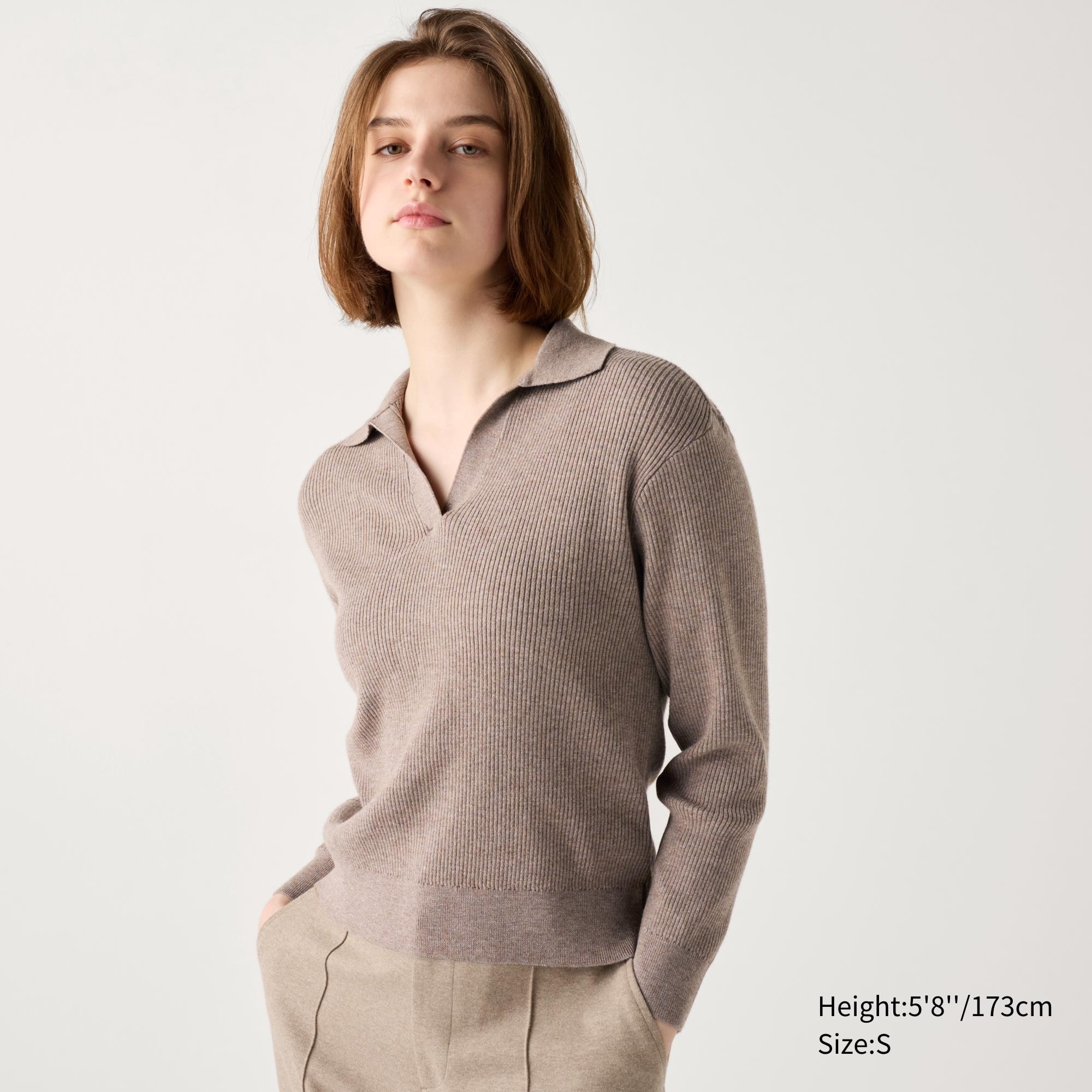 Washable Knit Ribbed Polo Sweater