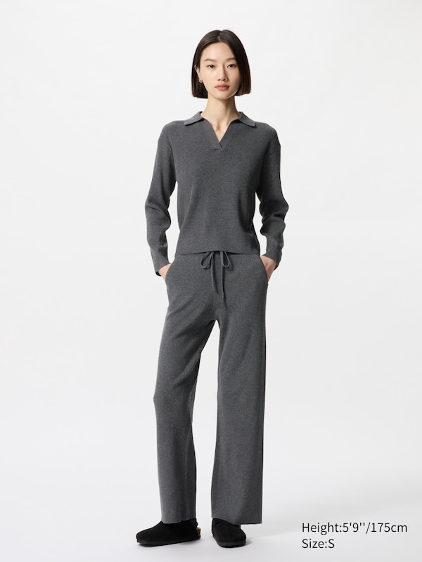 Washable Knit Ribbed Polo Sweater