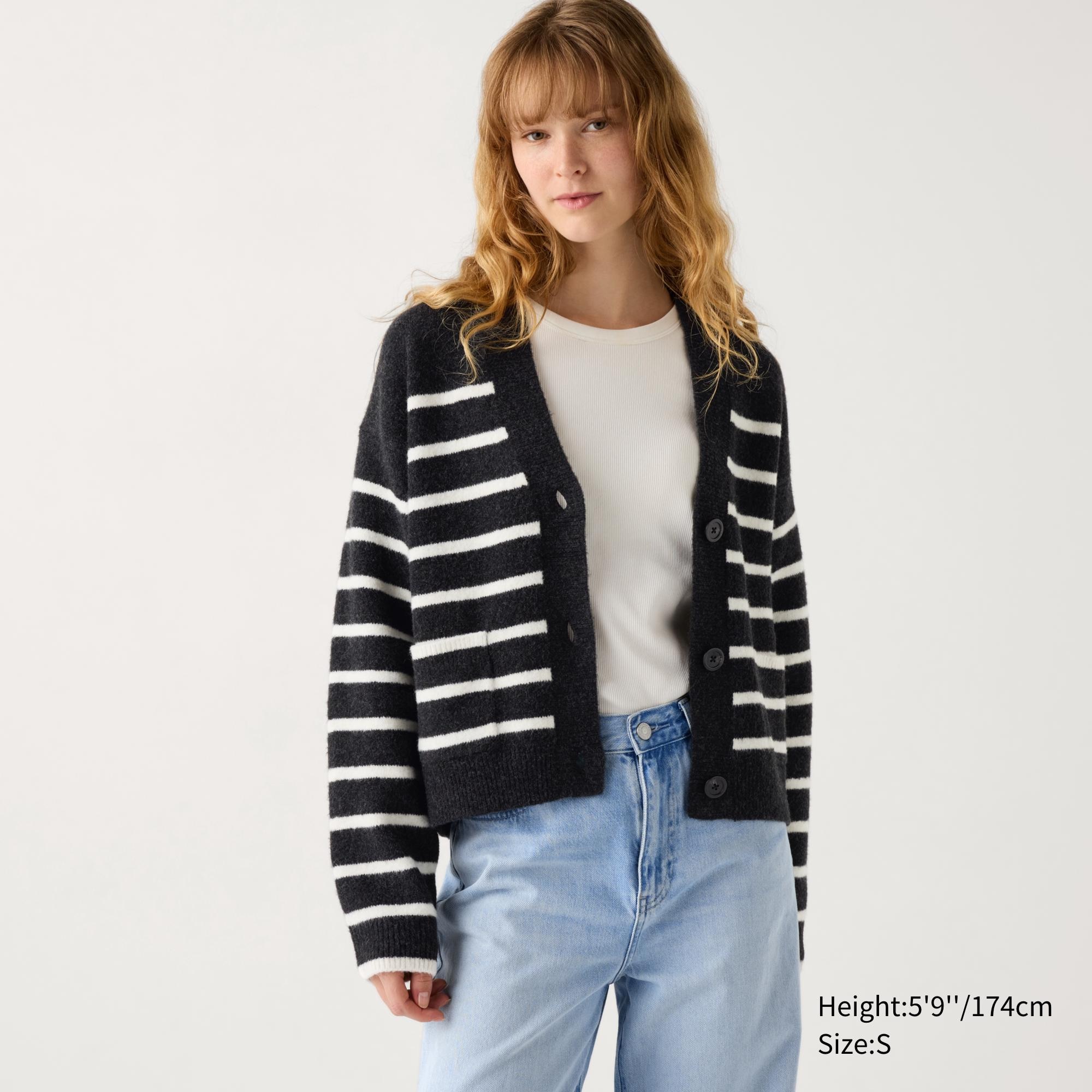 Souffle V-Neck Short Cardigan | Striped