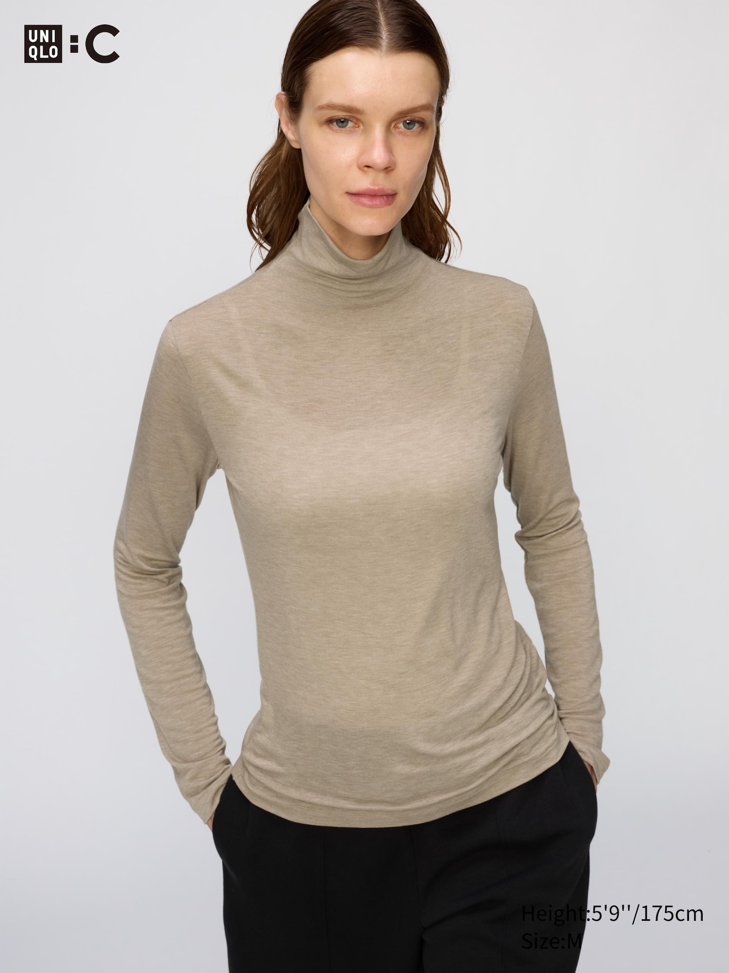 Женская водолазка Uniqlo Heattech из смеси с кашемиром, Extra Warm, цвет: Бежевый — фото 1