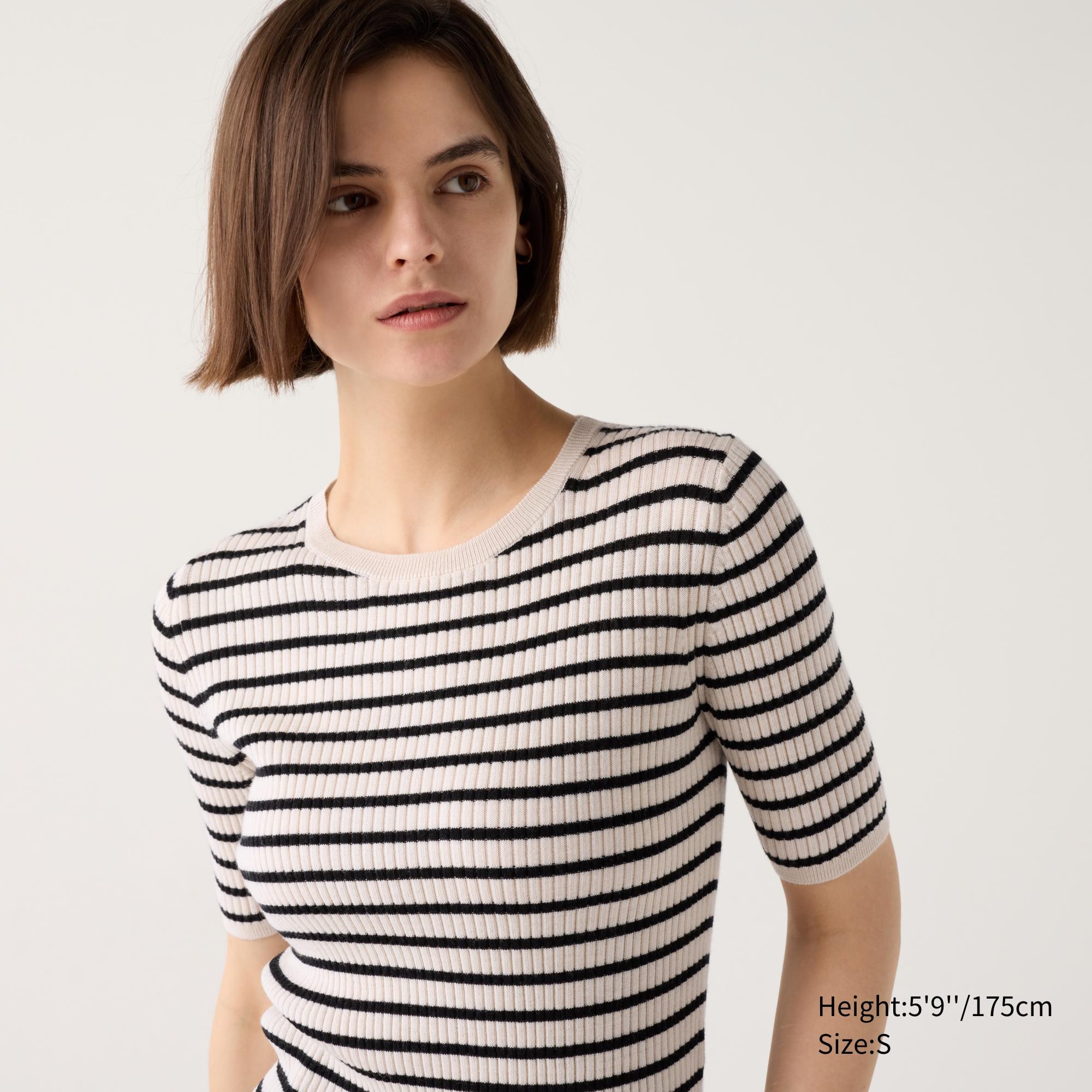 Merino Ribbed Sweater | Half Sleeve Striped