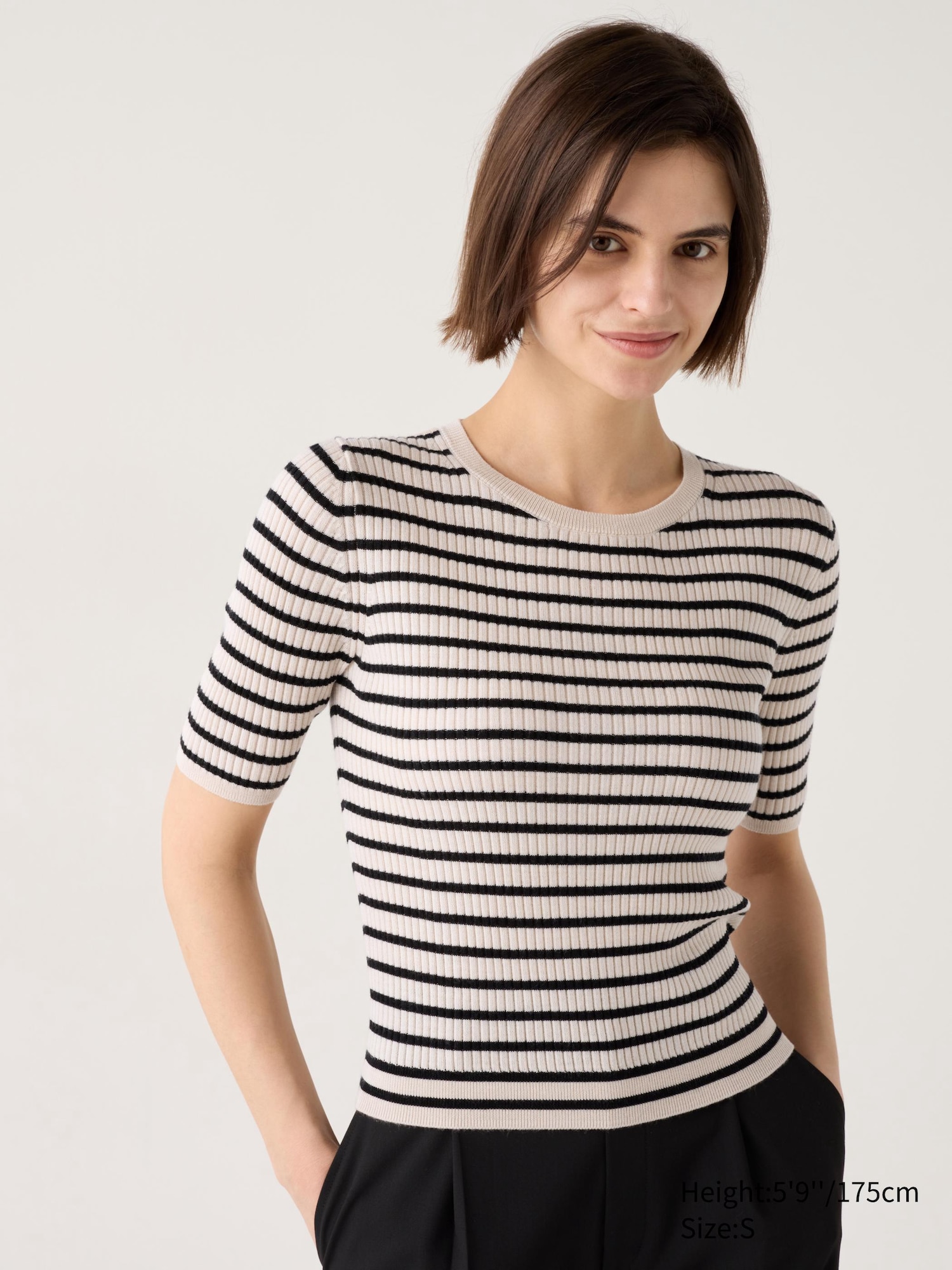 Merino Ribbed Sweater | Half Sleeve | Striped | UNIQLO US Merino Ribbed Sweater | Half Sleeve | Striped | UNIQLO US
