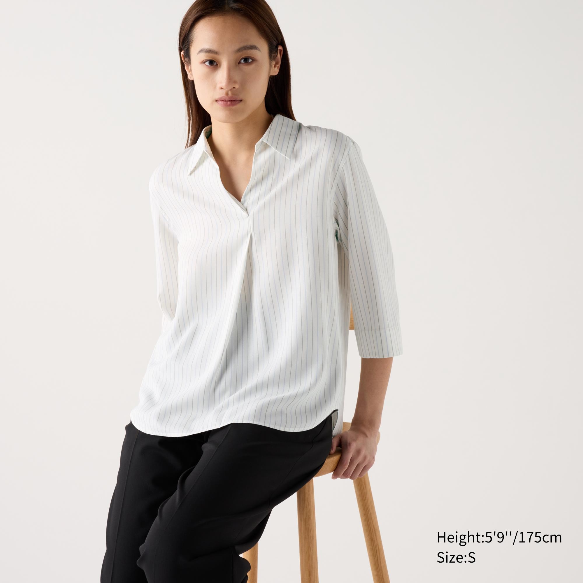 Rayon Skipper Collar 3/4-Sleeve Blouse | UNIQLO US