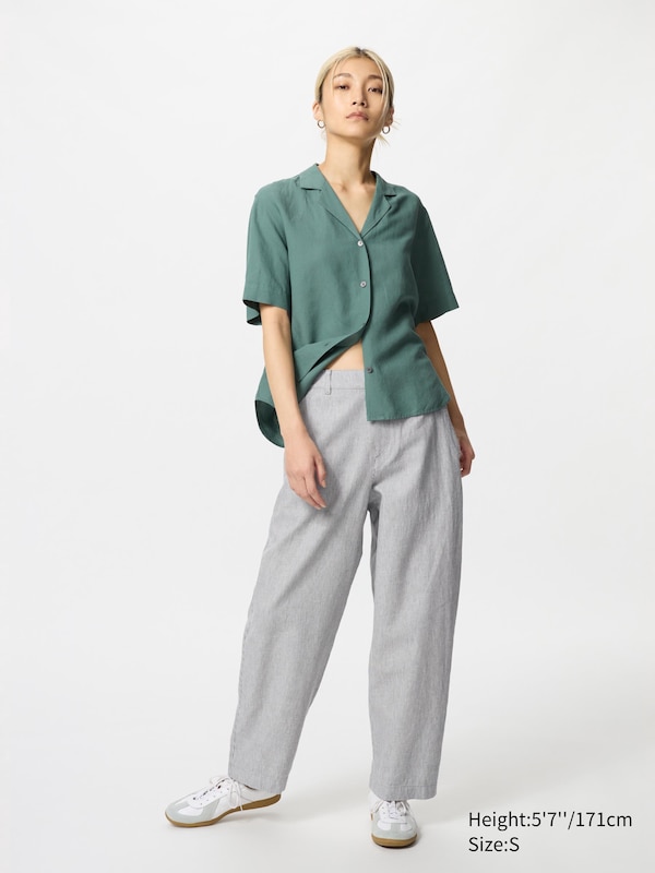Linen Cotton Tapered Pants | Striped