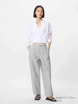 Linen Cotton Tapered Pants | Striped | Tall