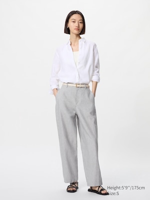 Linen Cotton Tapered Pants | Striped | Tall
