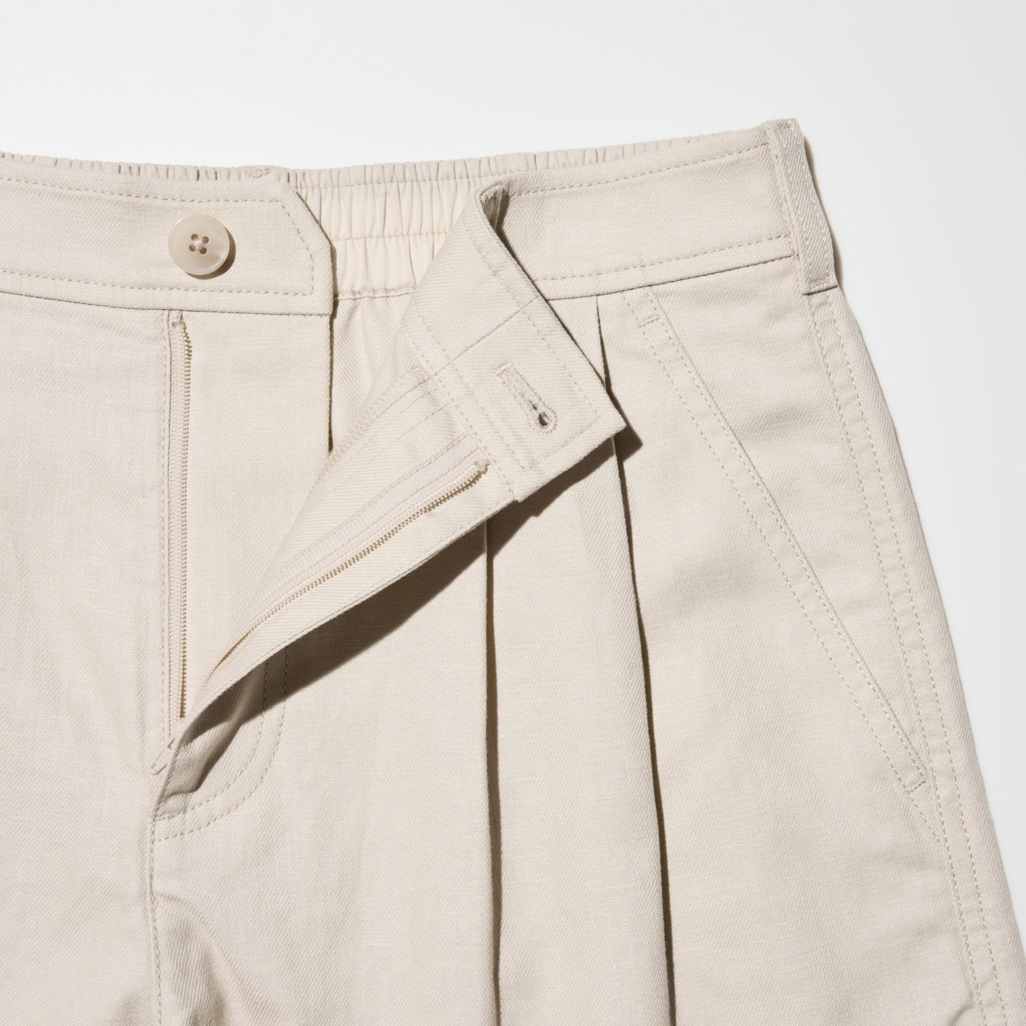 High-waist with a front slide fastener.