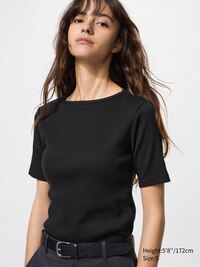 Ribbed Boat Neck T-Shirt