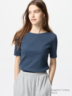 Boat Neck Ribbed T-Shirt | Half Sleeve