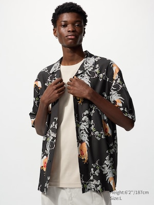 Open Collar Shirt | Short Sleeve | Ito Jakuchu Print