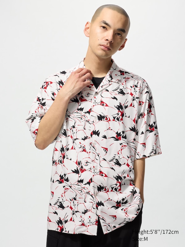 Open Collar Short Sleeve Shirt | Japanese Auspicious Symbol