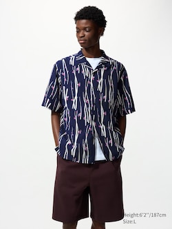 Open Collar Short Sleeve Shirt | Japanese Auspicious Symbol