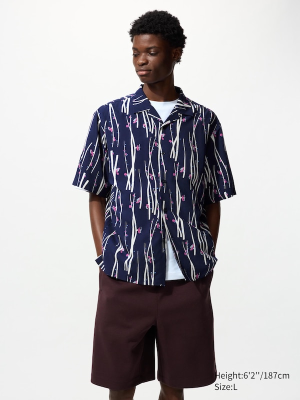 Open Collar Short Sleeve Shirt | Japanese Auspicious Symbol