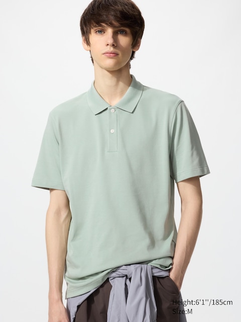 Хлопковая рубашка поло из пике Uniqlo AIRism зеленого цвета