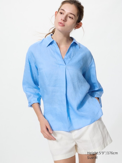 Uniqlo Premium Linen Skipper Collar Shirt