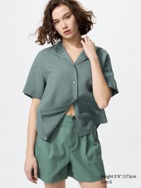 Linen Blend Open Collar Shirt