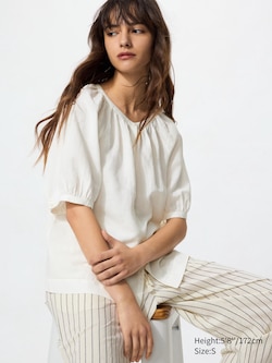 Linen Blend Volume Sleeve Blouse