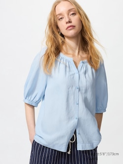 Linen Blend Volume Sleeve Blouse