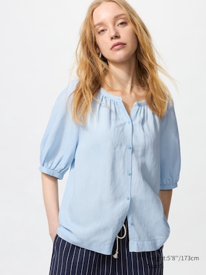 Linen Blend Volume Sleeve Blouse