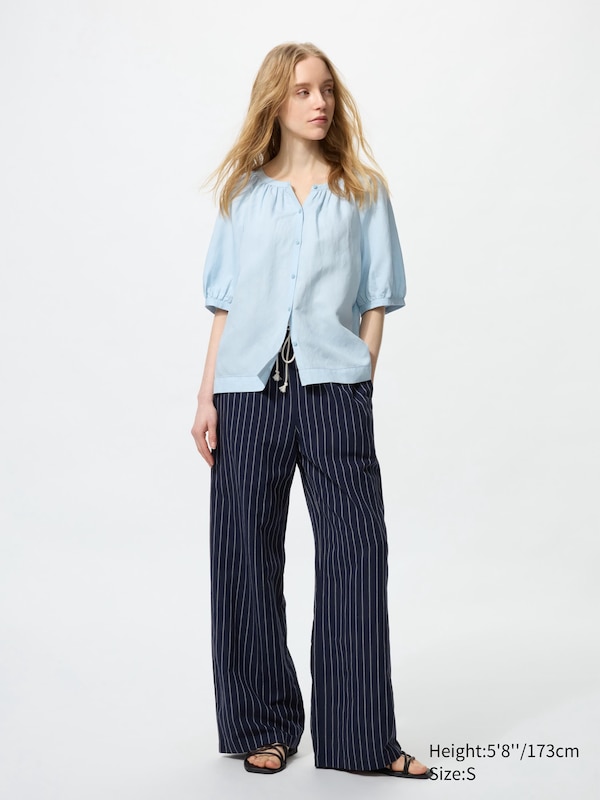 Linen Blend Volume Sleeve Blouse
