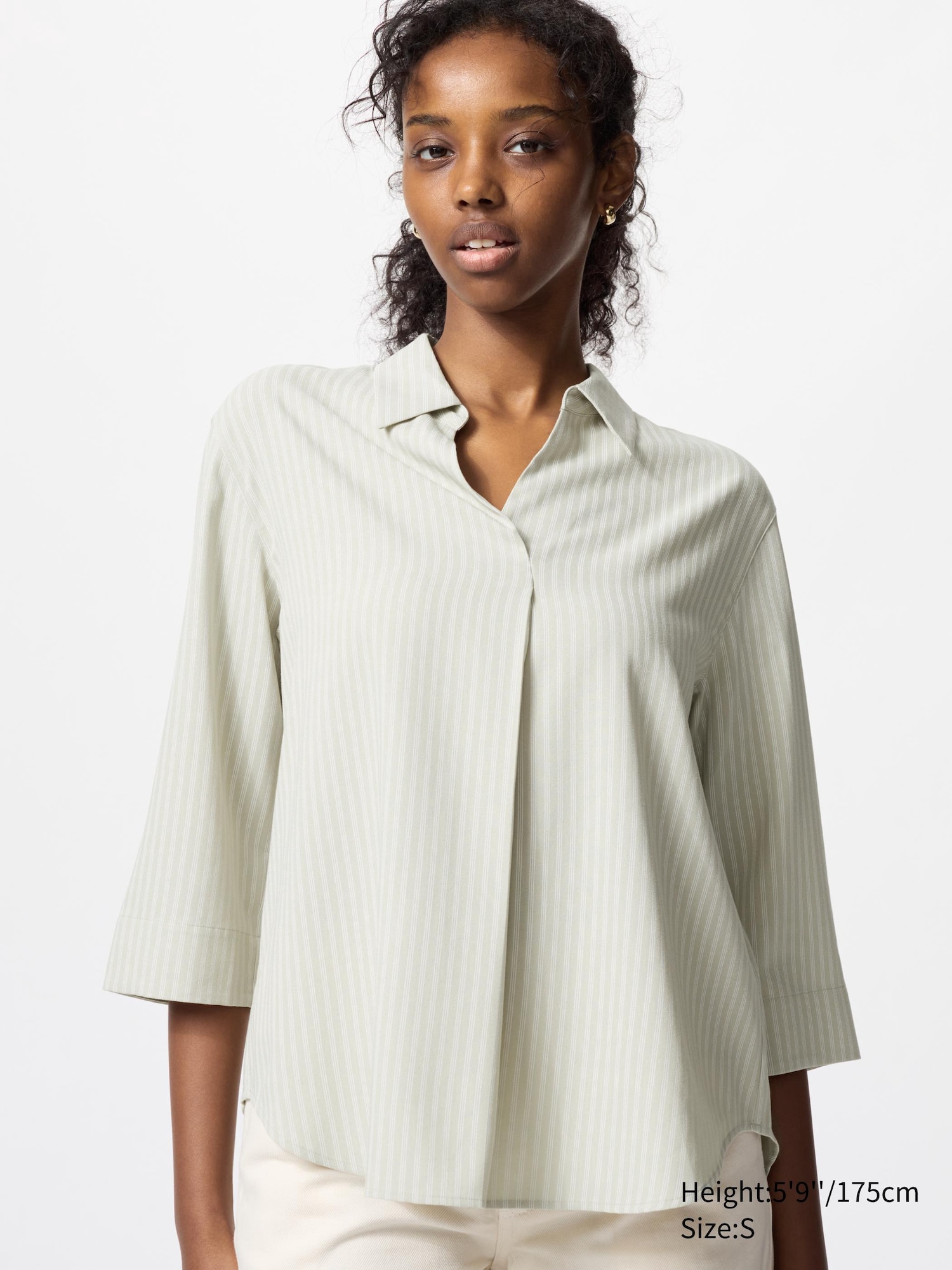 Rayon Skipper Collar Blouse | Striped | UNIQLO US