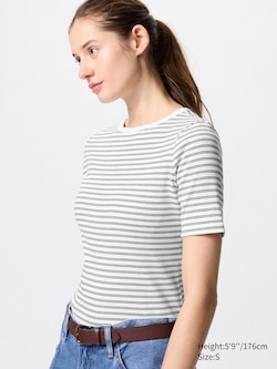 Ribbed Boat Neck T-Shirt