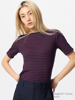 Ribbed Boat Neck T-Shirt