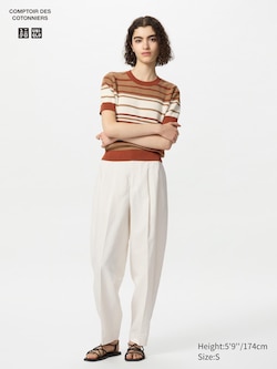 Linen Blend Barrel Leg Pants