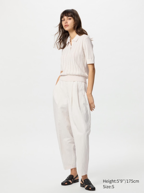 Cotton Pointelle Polo Sweater | Short Sleeve