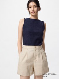 Shirring Boat Neck Sleeveless Top