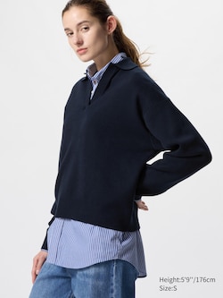 Smooth Cotton Relaxed Polo Sweater