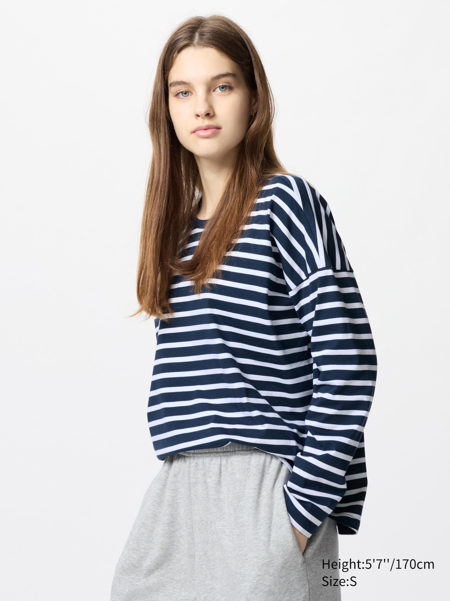 高評価レビュー Long | T-Shirt Cotton AIRism Sleeve US UNIQLO | Striped | トップス