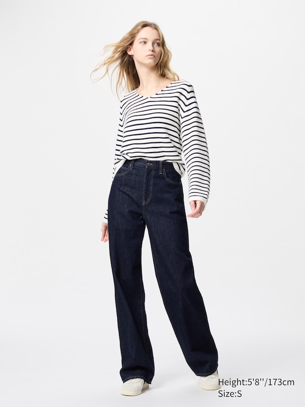 3D Knit Cotton Relaxed Sweater | V-Neck | Striped
