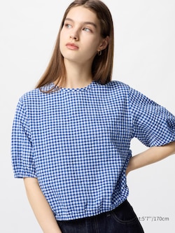 Seersucker Volume Blouse | Gingham