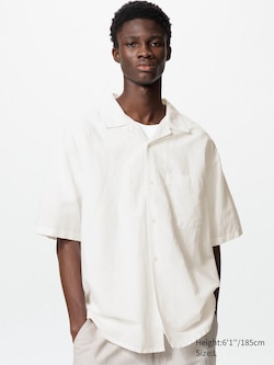 Cotton Linen Open Collar Shirt | Short Sleeve