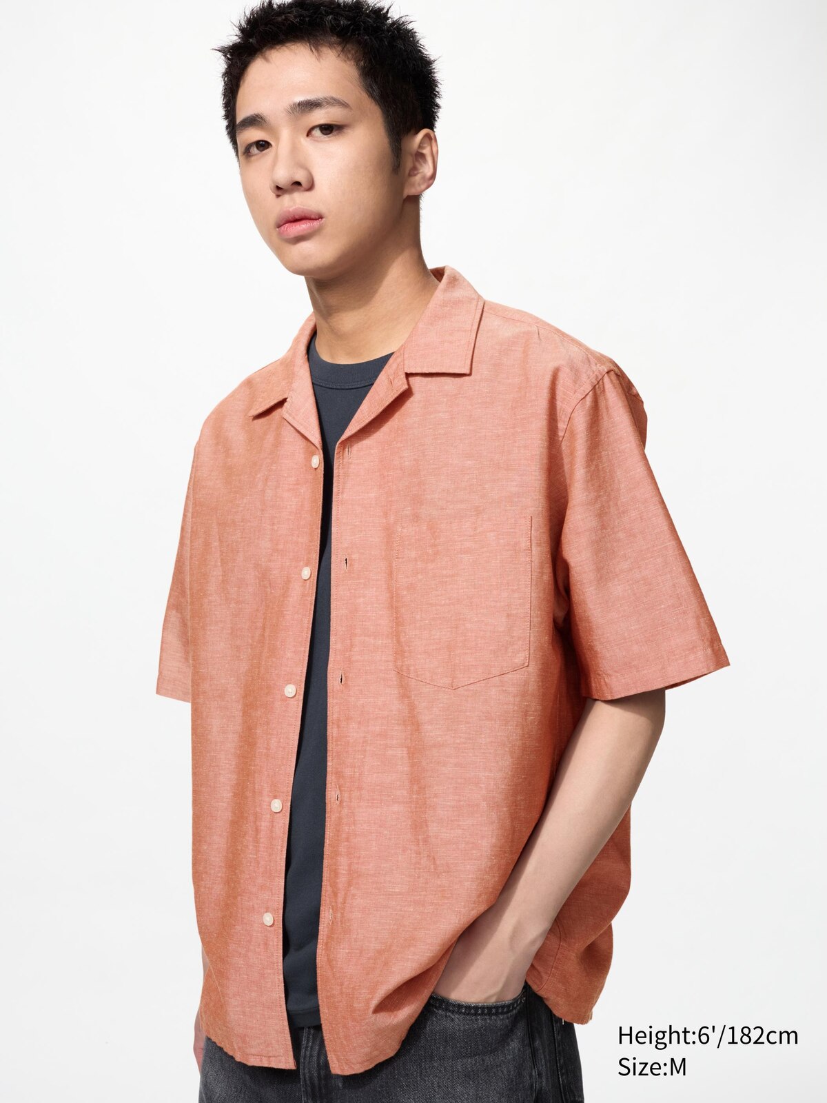 Orange Uniqlo cotton linen short sleeve shirt