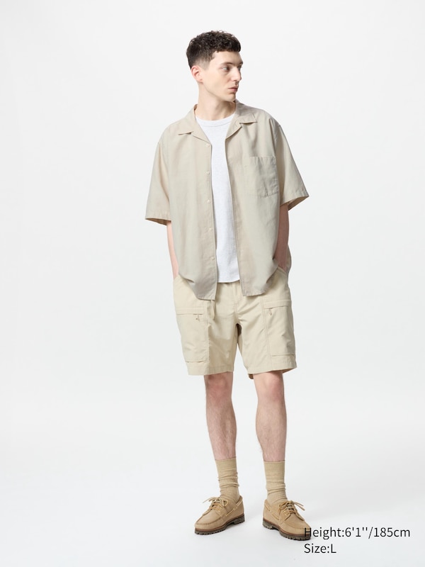 Cotton Linen Open Collar Shirt | Short Sleeve