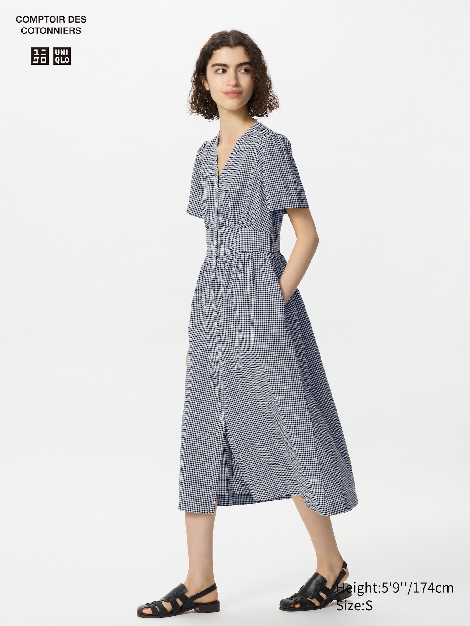 Linen Blend Dress | V Neck | Gingham