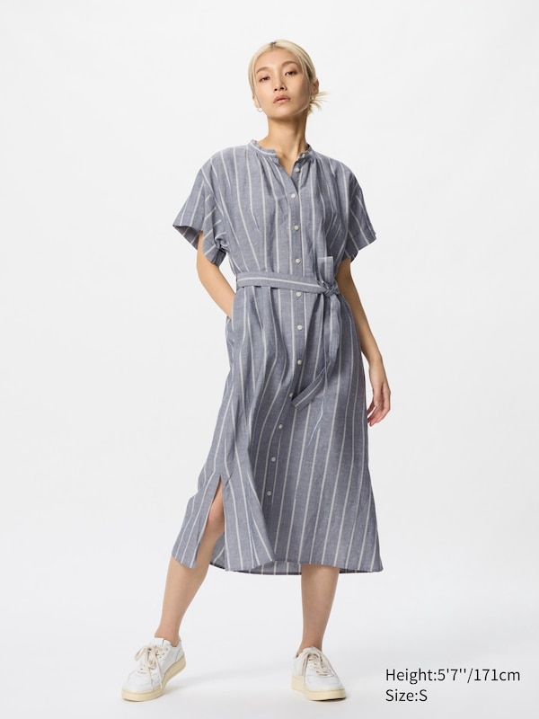 Linen Blend Relaxed Dress | Striped