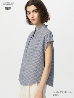 Linen Blend Frilled Blouse | Gingham