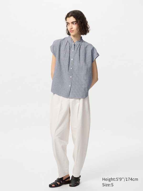 Linen Blend Frilled Blouse | Gingham