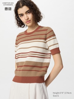 Cotton Popcorn Sweater | Short Sleeve | Striped