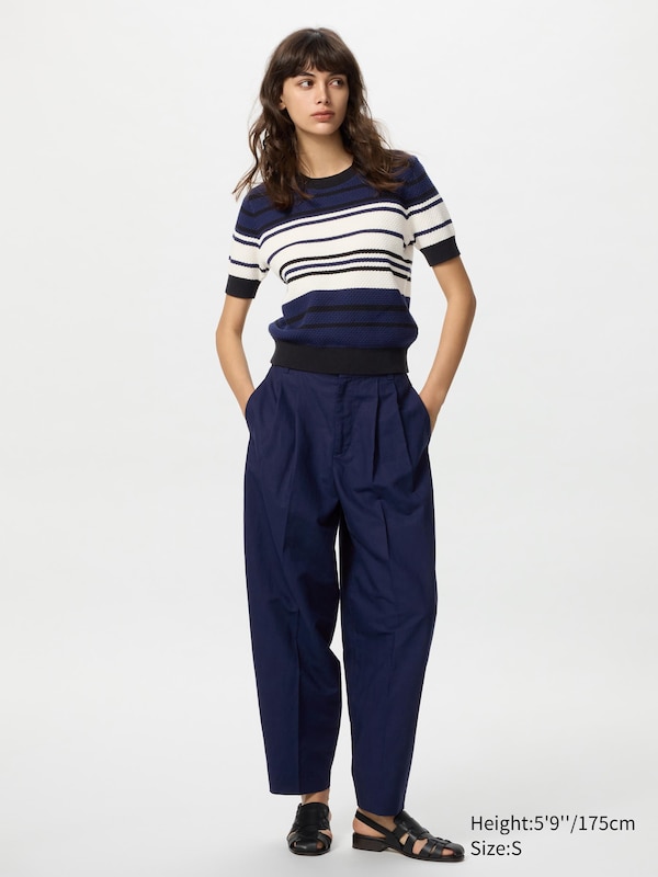 Cotton Popcorn Sweater | Short Sleeve | Striped