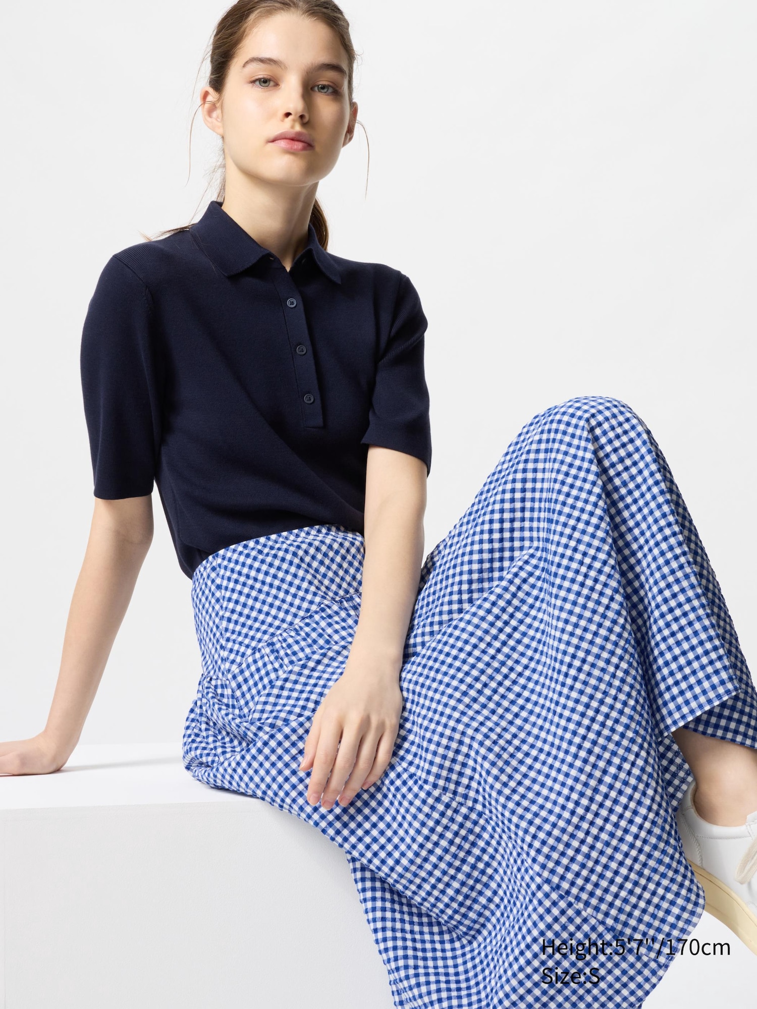 Windowpane Checked Volume Skirt