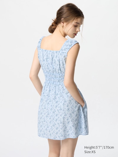 Cotton Gathered Mini Dress | Printed